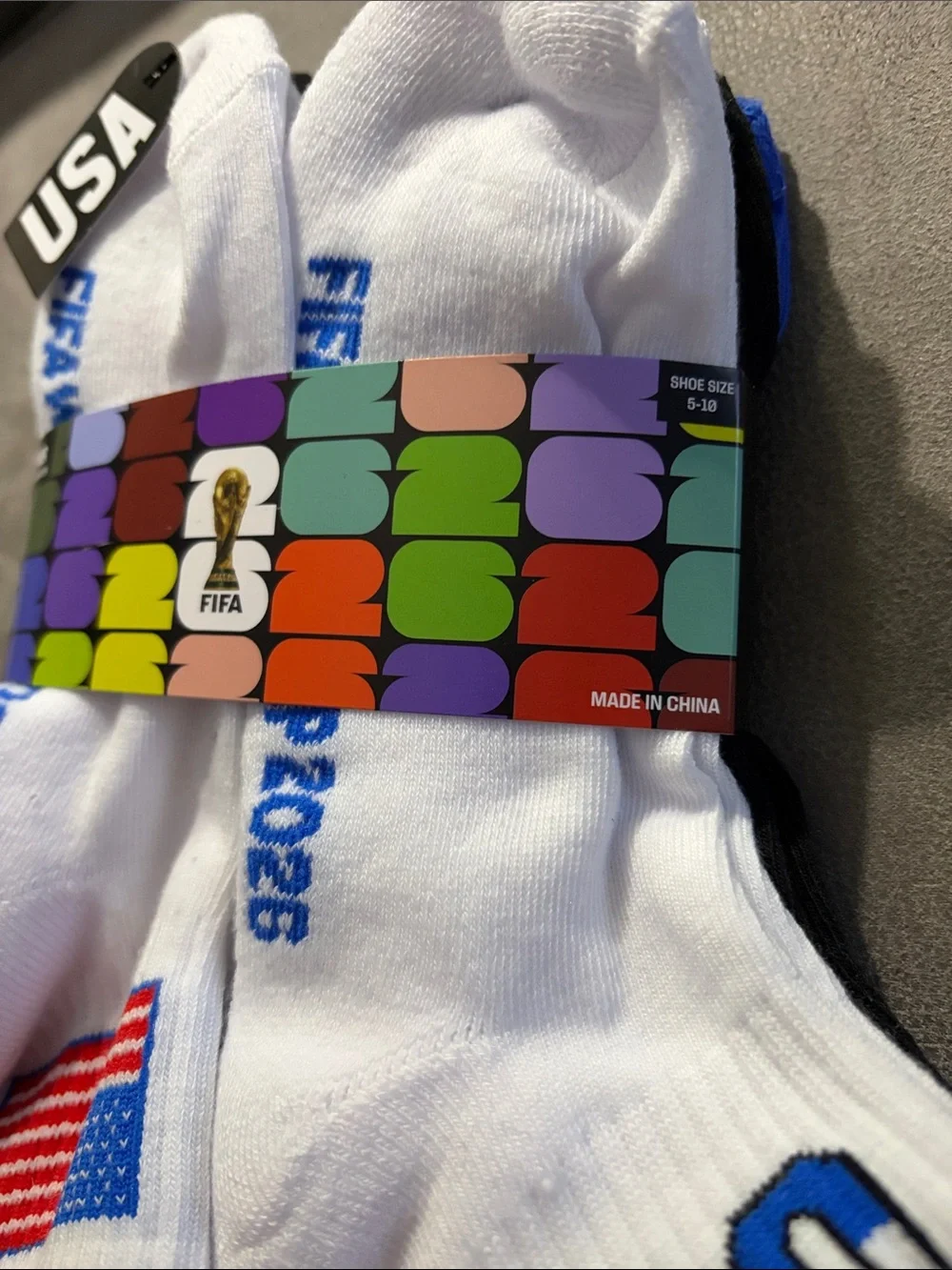 USA Flag White Crew Socks with 'USA' Lettering - Pack of 6